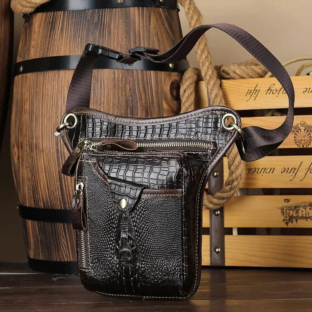 💫 Men Brown Leather Waist Pack Genuine Belt Multi-Purpose MotorcycleBike Hiking